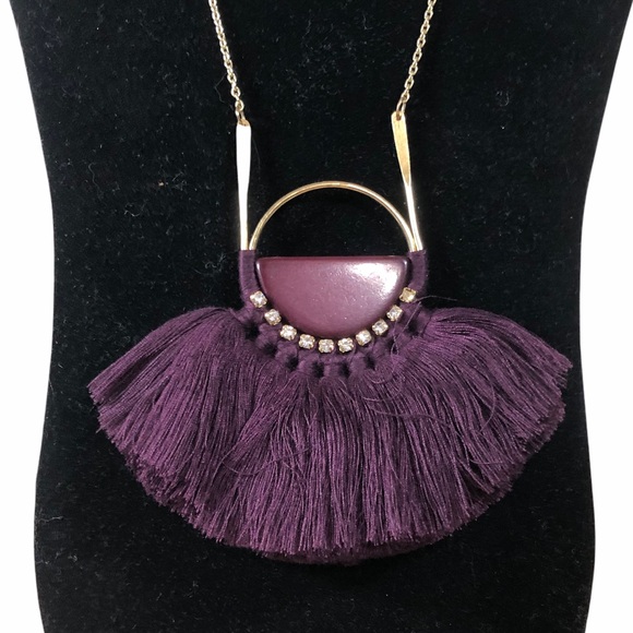 Shiraleah Anthropologie Necklace Fringe Anya Purple Tassel Hoop Statement - Picture 3 of 7